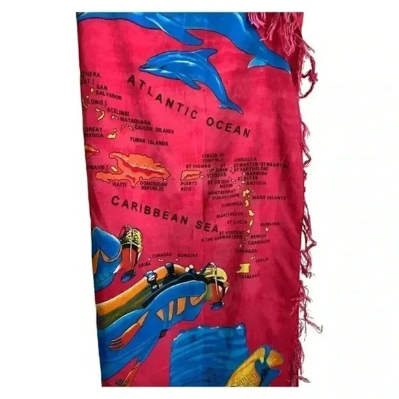 The Caribbean Sarong with Fish Divers Map Swim Wrap Sarong Island Expression - Picture 3 of 7